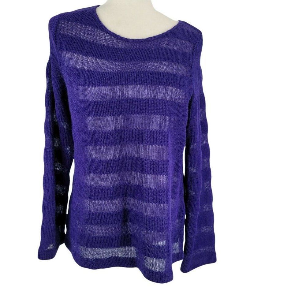 Chico's Purple Sweater Large Burnout Stripe Spring Summer Sweater Pullover